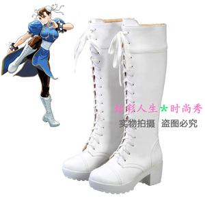 ◆Street Fighter街头霸王春丽cosplay鞋动漫游戏大码白色COS靴子