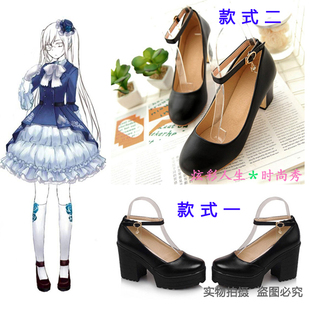 APH扑克性转 黑塔利亚黑桃国COS 娘塔 罗莎cosplay鞋 黑色扣带鞋