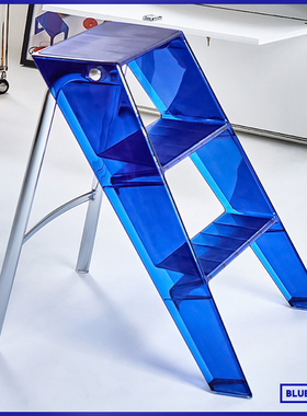 家用梯子蓝色透明亚克力塑料伸缩折叠梯多功能置物三步踏板人字梯