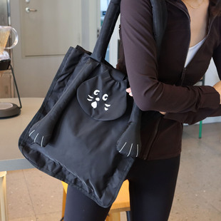 日单 卡通可爱惊讶猫时尚百搭手提包学生单肩包购物袋通勤托特包