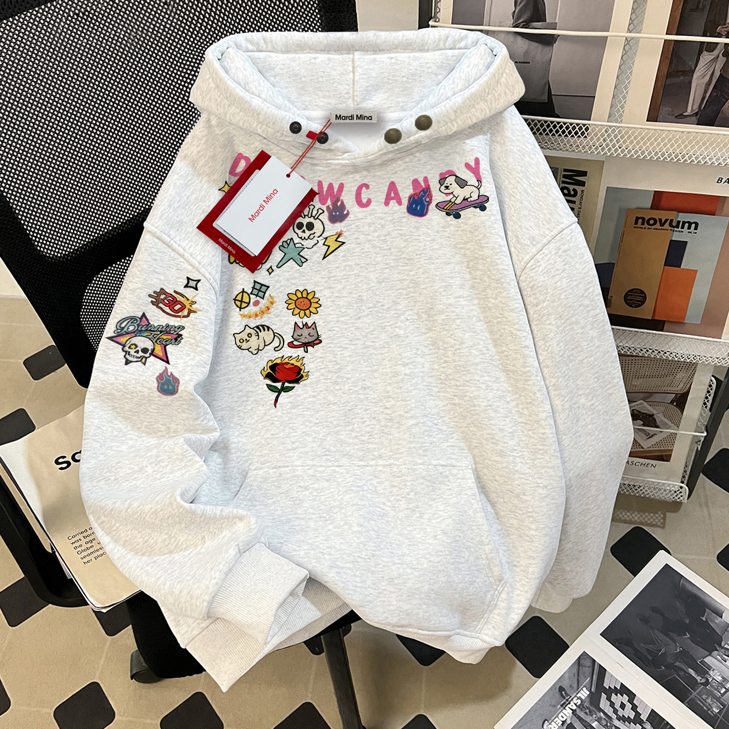 mardi灰色连帽卫衣男女款2025秋冬新款美式街头加绒加厚重磅纯棉