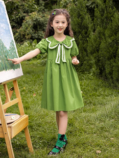 洋气夏季 2023新款 连衣裙儿童网红裙子小女孩绿色公主裙女童学院风