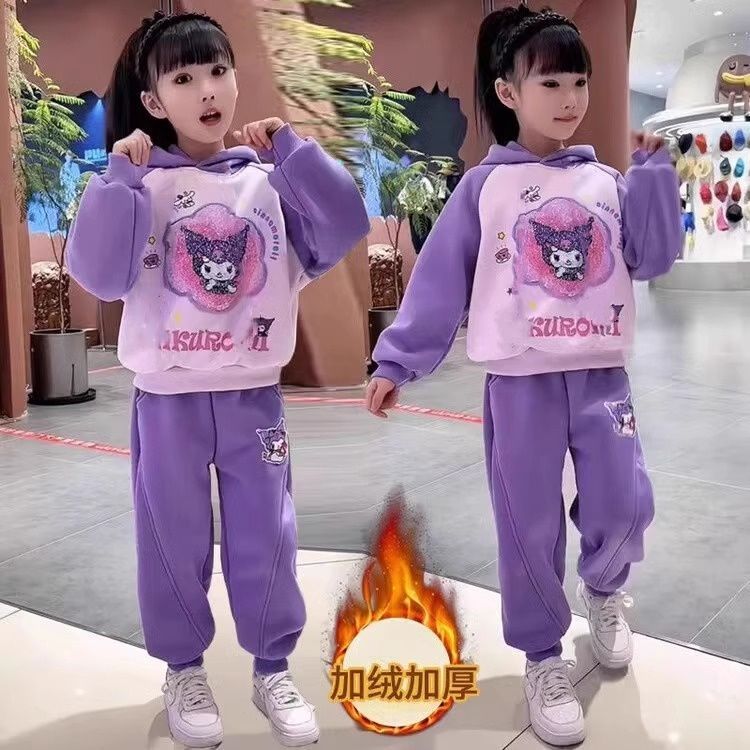 春秋款女孩加绒儿童2025新款秋装亮片可变图案女童卫衣时尚套装潮