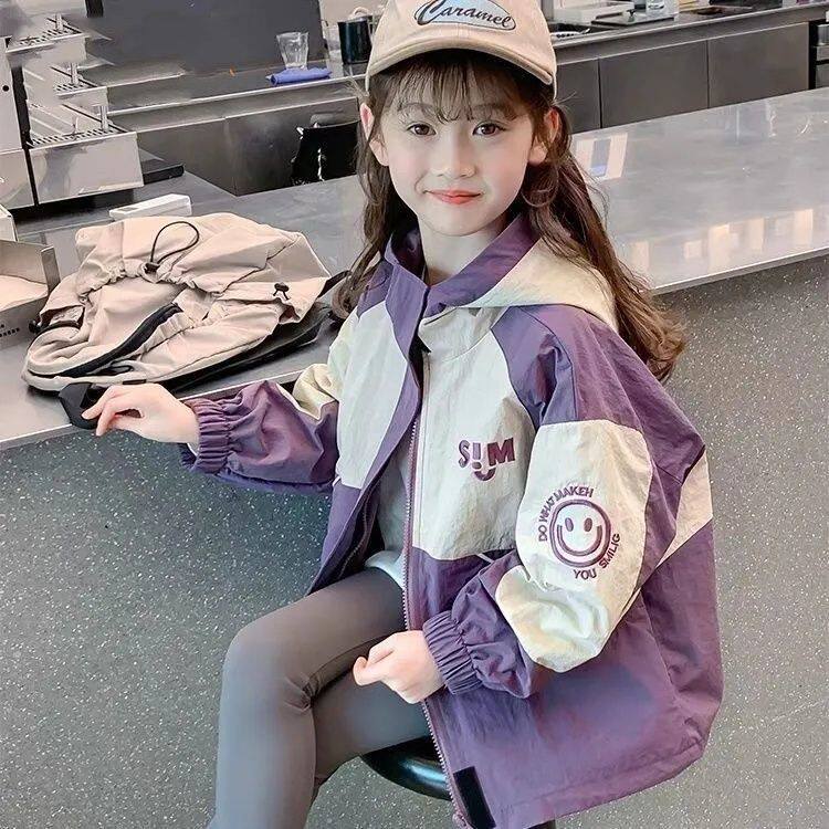 2025女童外套春秋款洋气风衣外穿连帽上衣夹克衫冲锋衣韩版时尚潮