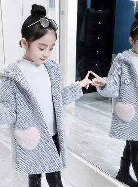 女童毛呢2025新款中长款中大童外套气小孩洋秋冬大衣儿童加厚外套