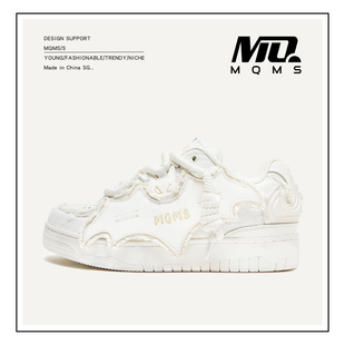 板鞋 MQMS蝙蝠系列国潮街头小白鞋 男女同款 子女潮鞋 厚底增高面包鞋