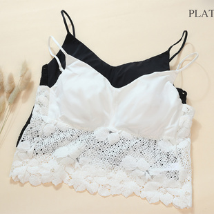 梧桐本色正品 三角插垫杯小吊带双拉布镂空花边美背小背心WX23101