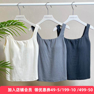 梧桐本色长款带杯背心方领宽肩带舒适亲肤简约大气百搭WX24103