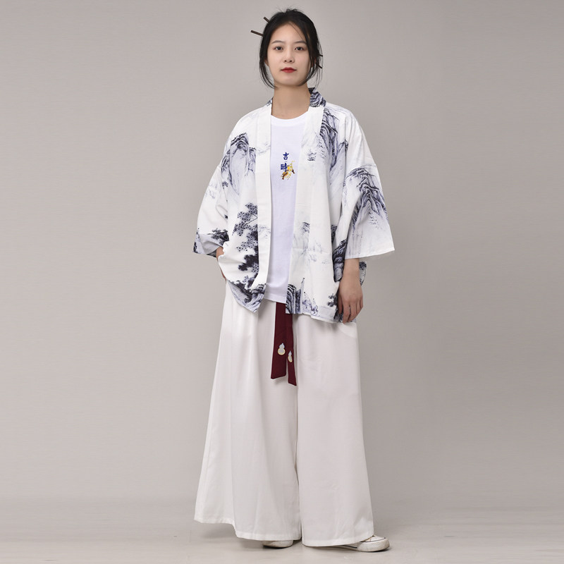 山川江河 无梦记中国风男2023夏季山川印花汉服开衫情侣防晒披风