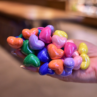 MINIBABY儿童发饰 韩版款糖果撞色爱心女童亮面发圈马尾可爱皮筋