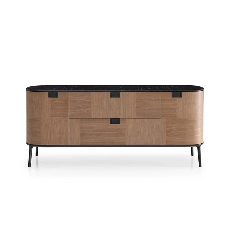 意式极简不锈钢架黑胡桃木实木电视柜现代简约创意客厅家具定制