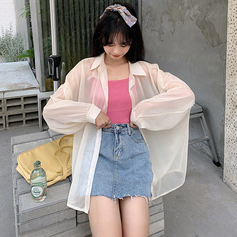 珠光纱天丝防晒衬衫女款夏天配吊衬衫