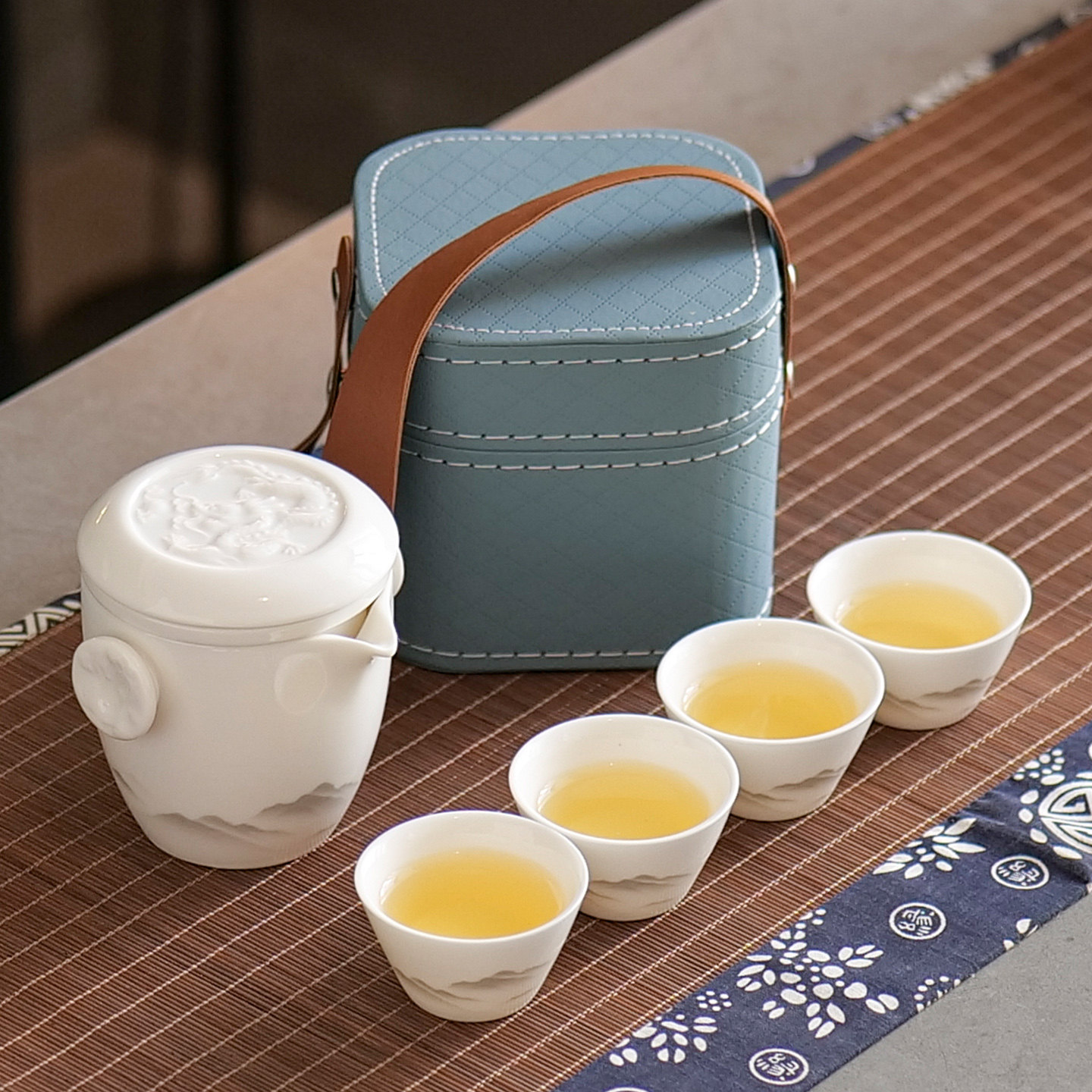 便携旅行茶具套装户外露营泡茶壶杯随身携带包轻奢高档陶瓷快客杯