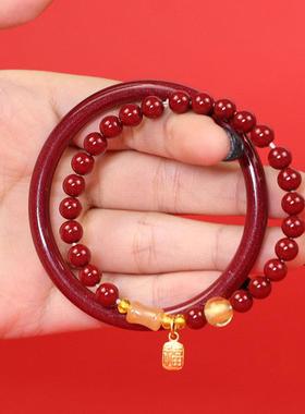 高含量天然原矿朱砂手镯帝王砂手串纳福细镯子女景区网红礼物