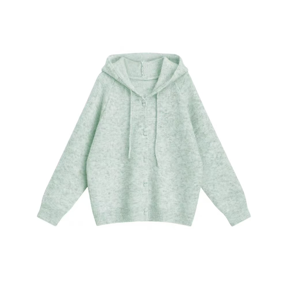 【小四粉丝专享】2025年秋冬慵懒风连帽单排扣针织开衫849