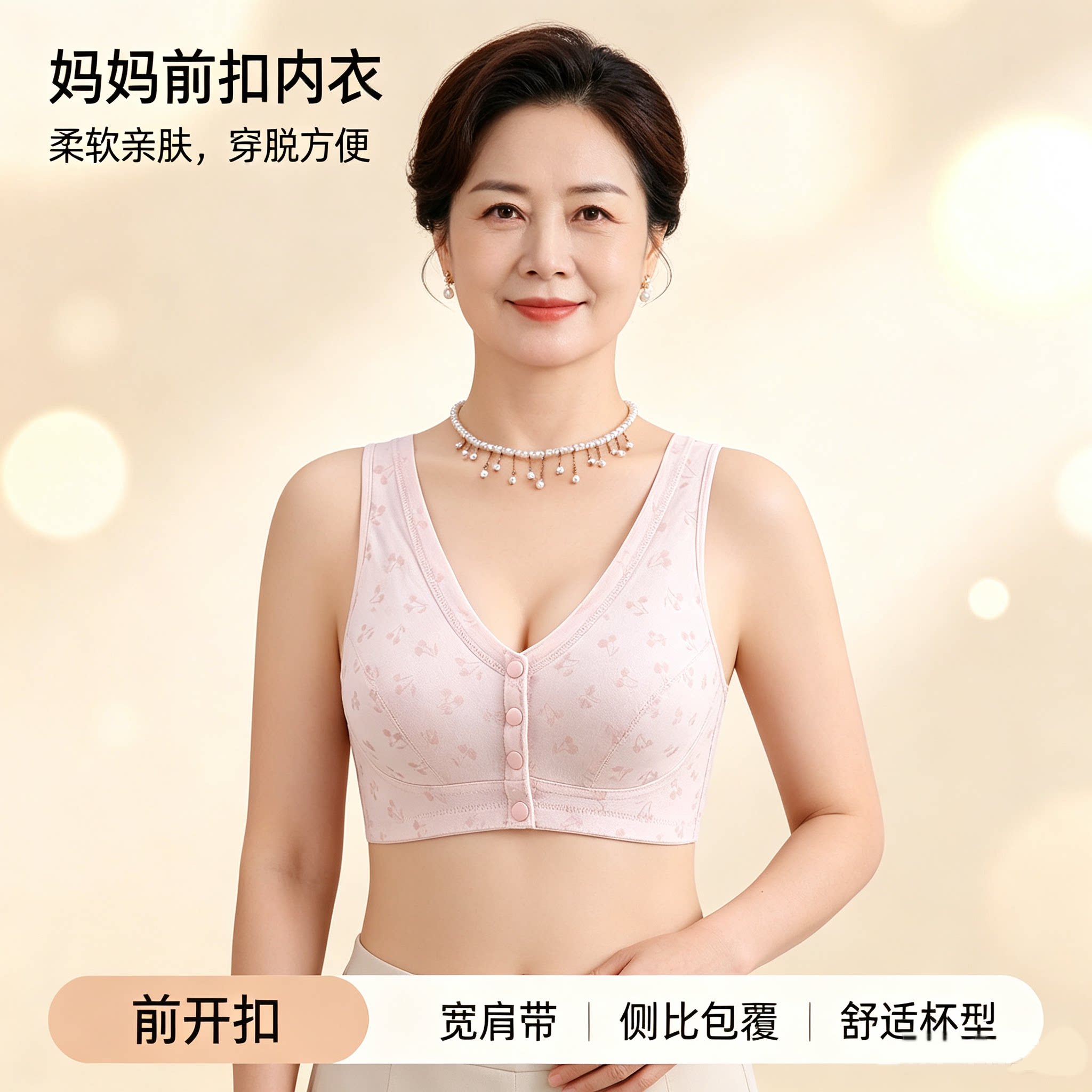 中老年妈妈棉质背心式前搭扣文胸