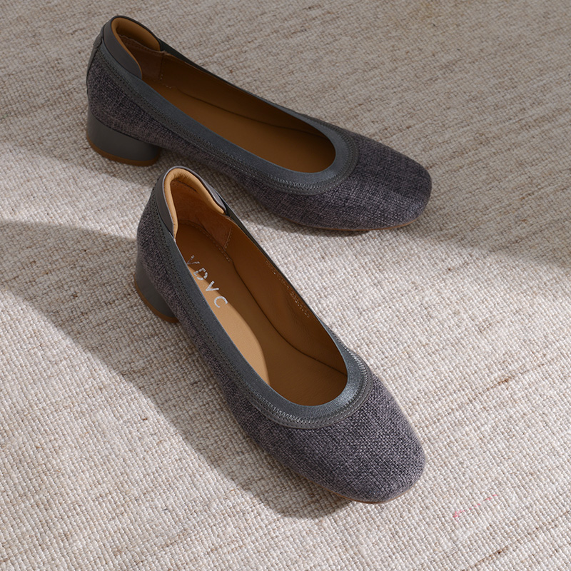 VIDIVICI亚麻舒适百搭粗跟女鞋