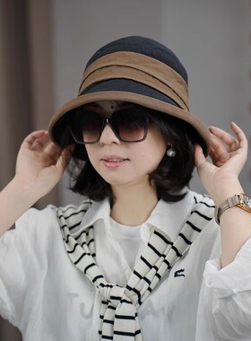 赫本风优雅拼接渔夫帽女夏季
