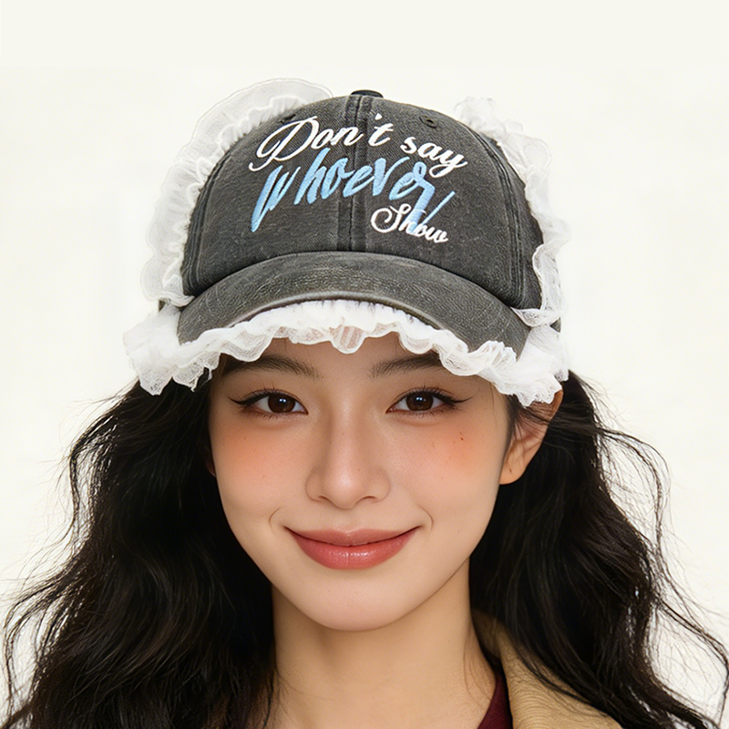 美式复古水洗棉蕾丝棒球帽女防晒