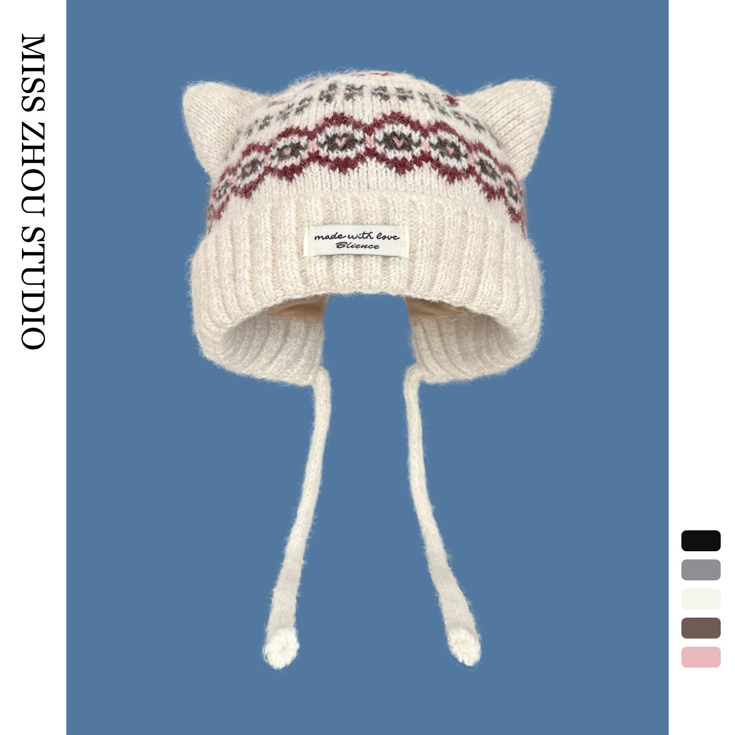 可爱猫耳朵加绒针织帽秋冬保暖