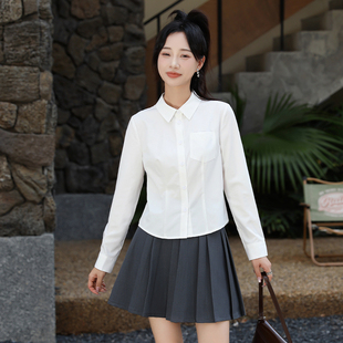 小个子短款衬衫女2025新款修身显瘦收腰职业气质工作面试长袖衬衣
