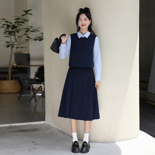 百褶半身裙套装 小个子短款 高级感职业衬衫 马甲女2025春秋新款 西装