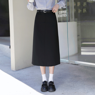 miss美熙直筒开叉中长款西装面料职场通勤考公教资面试半身裙女