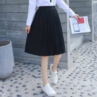 西装 半身裙女职业高腰及膝黑色a字学院风日系蓬蓬百褶裙中裙春秋