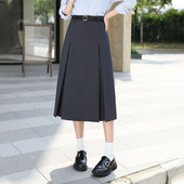 TR面料高级感百褶A字西装 半身裙女设计感小众遮胯松紧腰中长款
