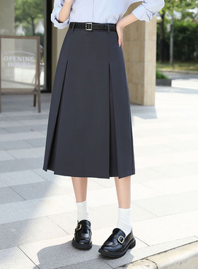 TR面料高级感百褶A字西装半身裙女设计感小众遮胯松紧腰中长款
