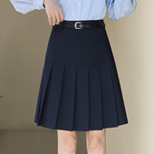 藏青色西装 面料百褶半身裙小个子a字职场高级感及膝藏蓝色中裙女