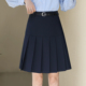 藏青色西装 面料百褶半身裙小个子a字职场高级感及膝藏蓝色中裙女