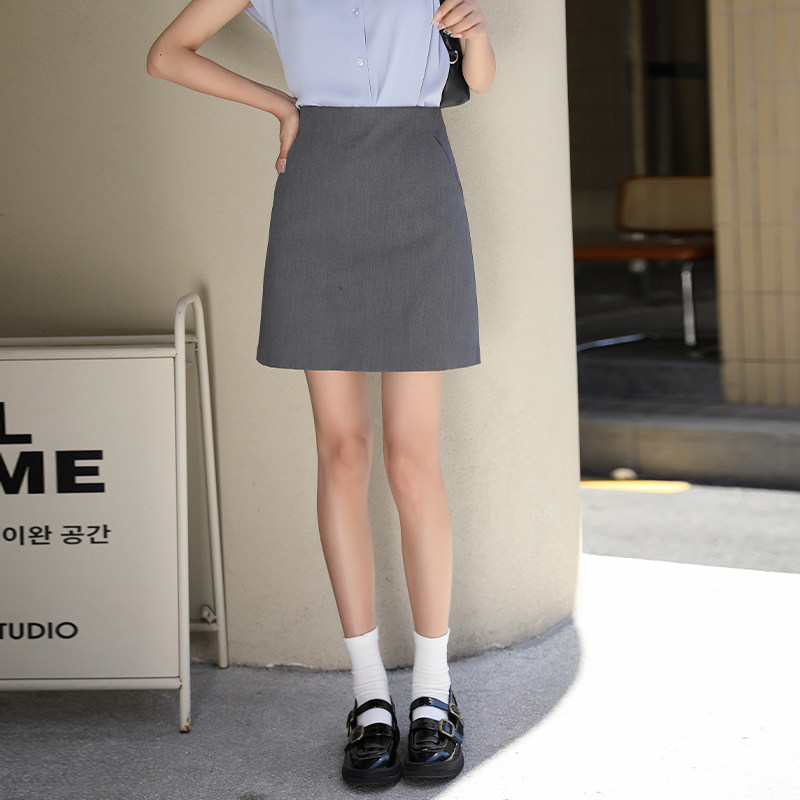 小个子灰色西装半身裙女高腰a字显瘦纯色简约一步通勤花瓶短裙