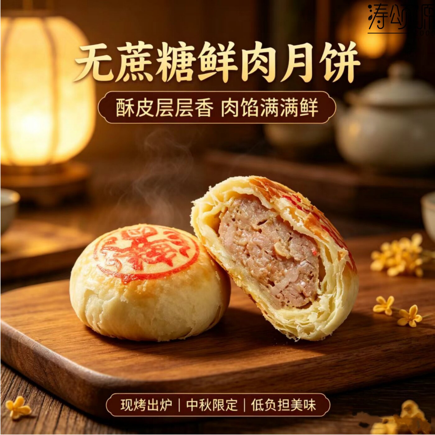 涛之 无蔗糖木糖醇鲜肉蛋黄苏式月饼礼盒现烤现发零食传统糕点