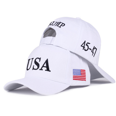 USA帽子同款刺绣棒球帽户外美国数字4547白色鸭舌帽国旗