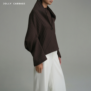 JollyCabbage|乌木色日本立体褶皱全羊毛披肩斗篷短大衣外套