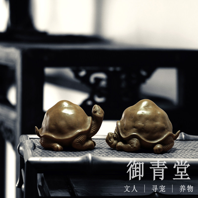 御青堂 宜兴紫砂 陈洪军紫砂全手工茶宠摆件茶玩雕塑 段泥老龟
