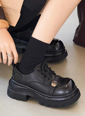 202春季新款女乐福鞋厚底增高搭扣英伦风小皮鞋时尚性感JK显脚小