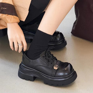 202春季新款女乐福鞋厚底增高搭扣英伦风小皮鞋时尚性感JK显脚小