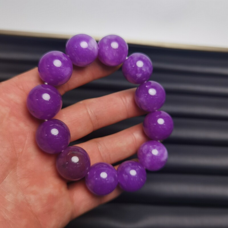 珠宝玉石冰糯种翡翠玉手链紫翡帝王紫罗兰鸽子蛋手串男款手训委料