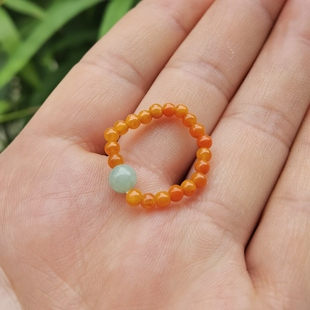 小米珠弹力绳穿黄翡红翡戒指环戒圈天然缅甸A货送证书精选翠玉珠