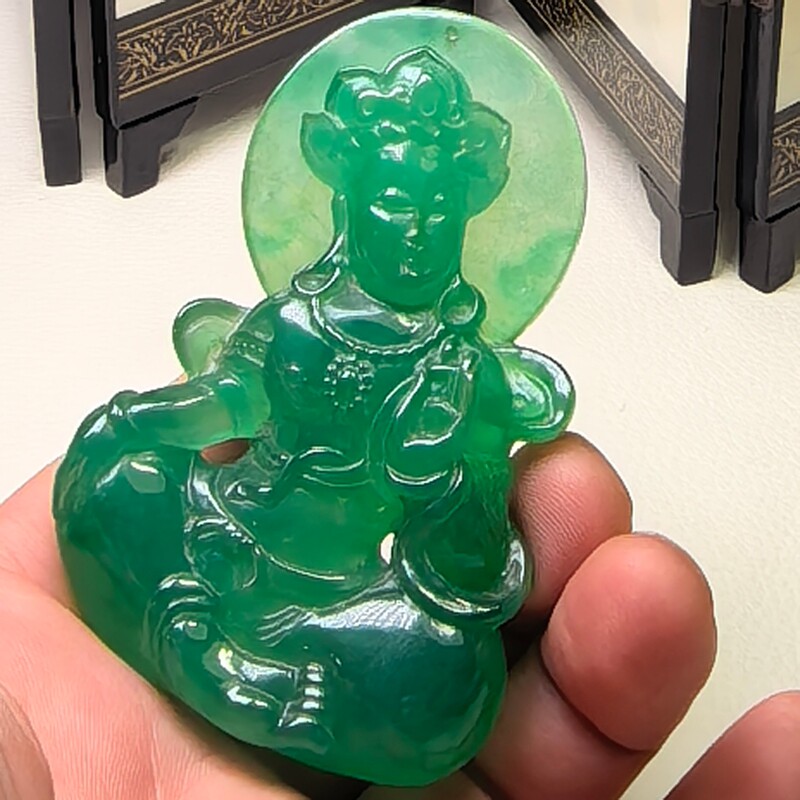 珠宝玉石冰透水润满绿翡翠玉大慈大悲观音玉坠平安佛细腻挂件吊坠