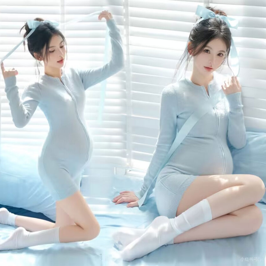 影楼新款孕妇照服装小清新蓝色