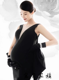 赫本风蝴蝶结 影楼新款 黑色拖尾礼服摄影主题高端大气孕妇拍照服装