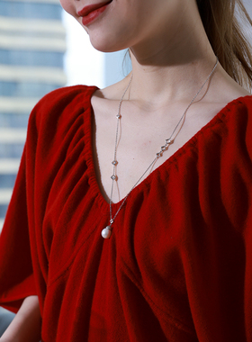 muer沐耳白水晶珍珠项链女