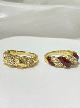 muer沐耳925银镀18K黄戒指