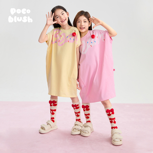 透气冰皮T恤裙女童夏款 雪糕廓形印花裙子 POPO与COCO pocoblush