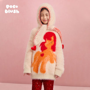 保暖柔软提花毛衣 貂毛质感上衣女童冬季 pocoblush 以梦为马