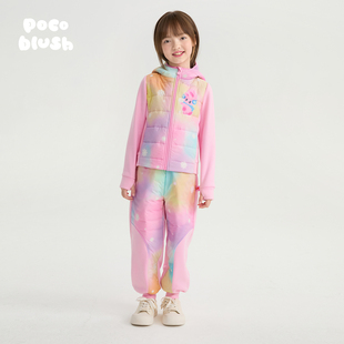 保暖连帽休闲棉服套装 大豆棉外套女童冬季 彩虹糖 pocoblush