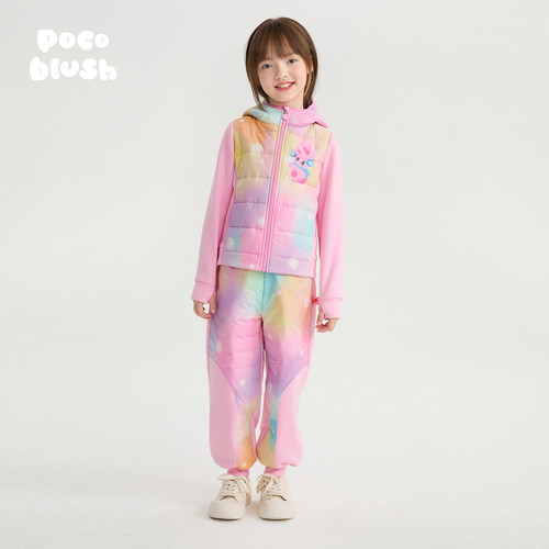 pocoblush【彩虹糖】大豆棉外套女童冬季保暖连帽休闲棉服套装 - 封面